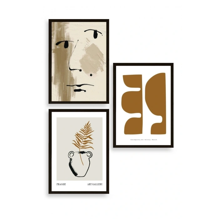 Modern Üçlü Ahşap Çerçeveli Tablo 40 x 60