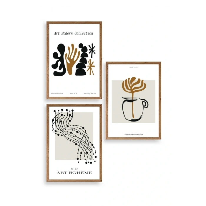 Modern Üçlü Ahşap Çerçeveli Tablo 40 x 60