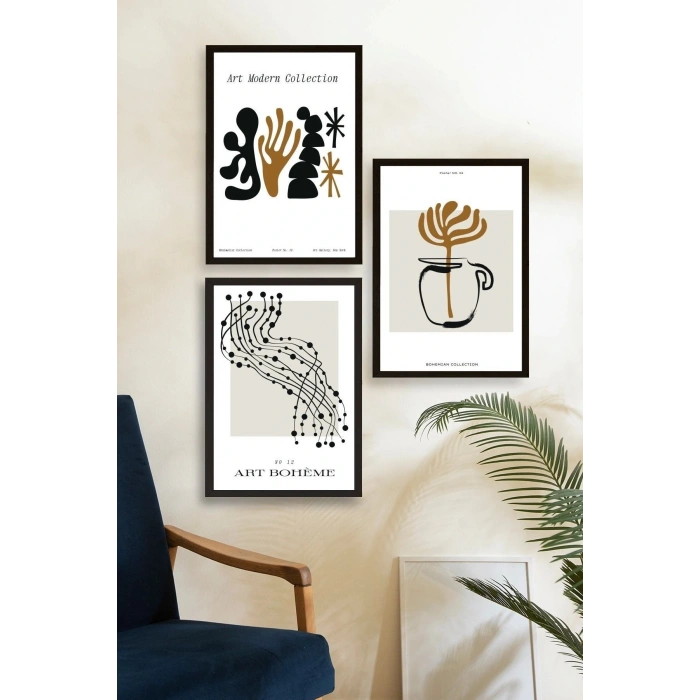 Modern Üçlü Ahşap Çerçeveli Tablo 40 x 60