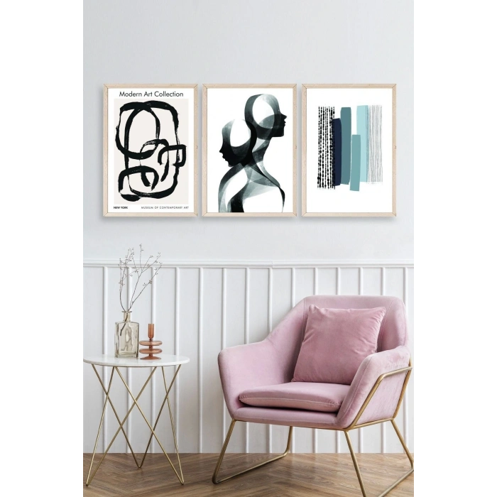 Modern Üçlü Ahşap Çerçeveli Tablo 40 x 60