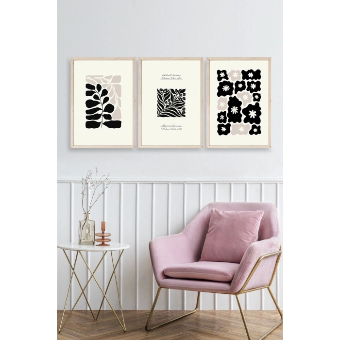 Modern Üçlü Ahşap Çerçeveli Tablo 40 x 60