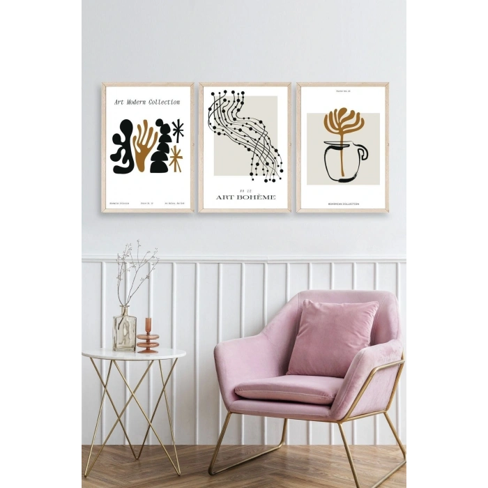 Modern Üçlü Ahşap Çerçeveli Tablo 40 x 60