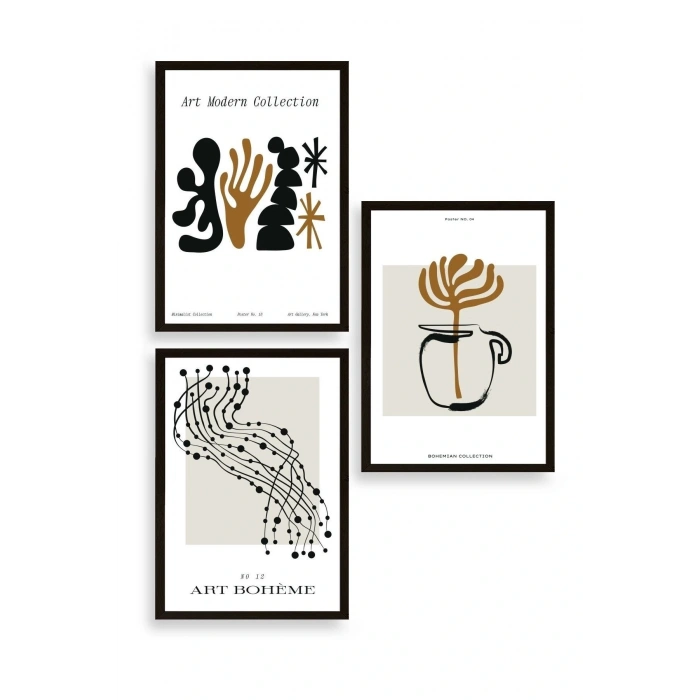 Modern Üçlü Ahşap Çerçeveli Tablo 50 x 70