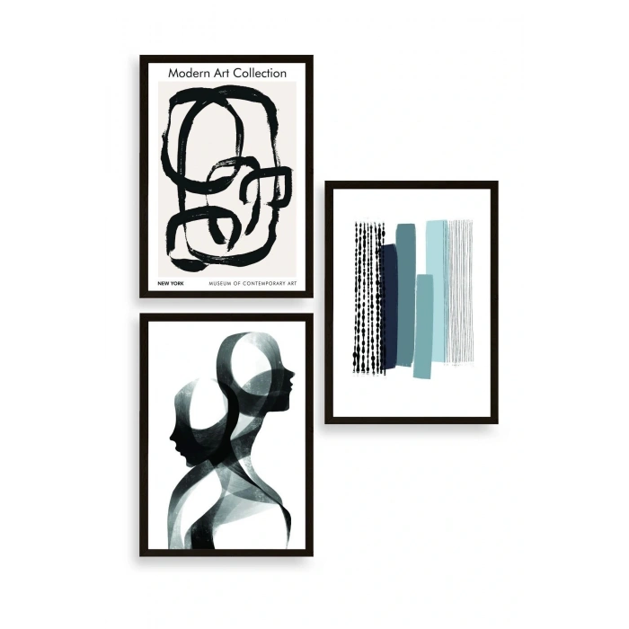 Modern Üçlü Ahşap Çerçeveli Tablo 50 x 70