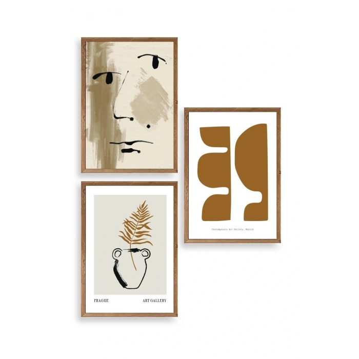 Modern Üçlü Ahşap Çerçeveli Tablo 50 x 70