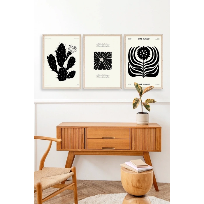 Modern Üçlü Ahşap Çerçeveli Tablo 50 x 70