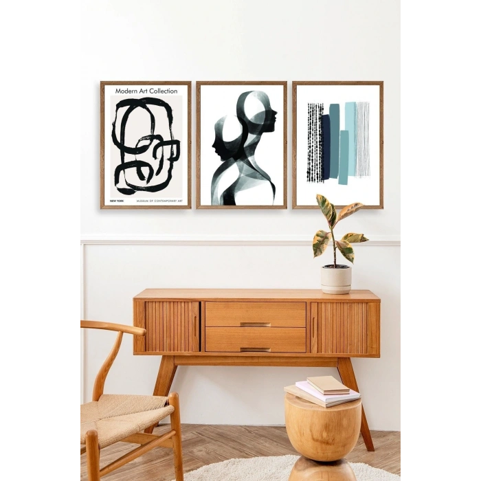 Modern Üçlü Ahşap Çerçeveli Tablo 50 x 70