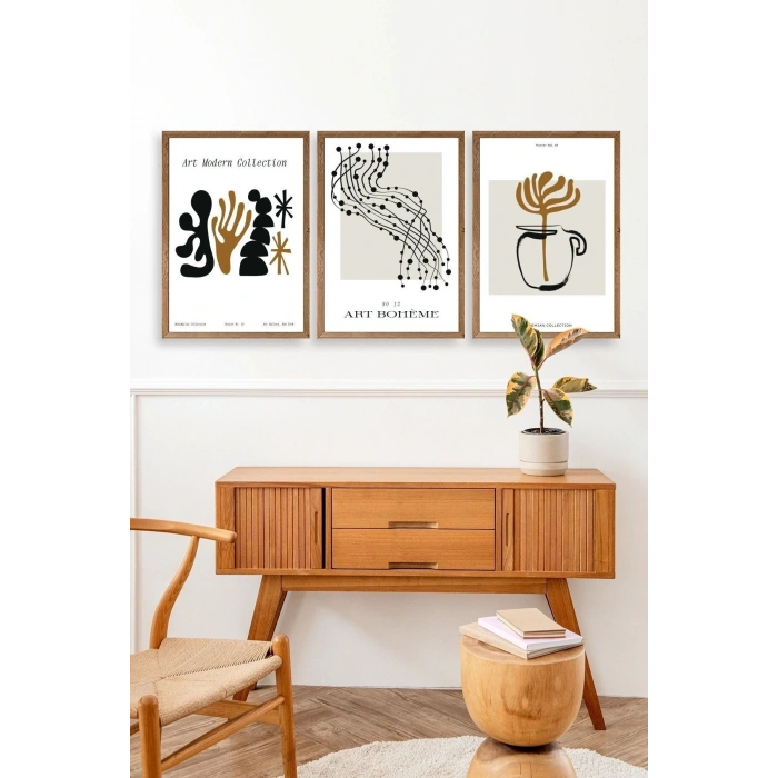 Modern Üçlü Ahşap Çerçeveli Tablo 50 x 70
