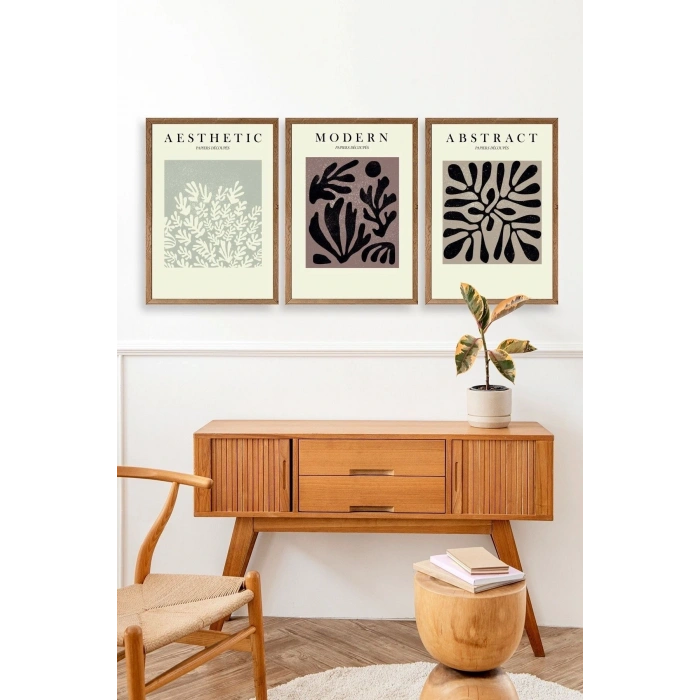 Modern Üçlü Ahşap Çerçeveli Tablo 50 x 70