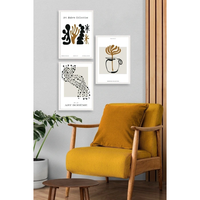 Modern Üçlü Ahşap Çerçeveli Tablo 50 x 70