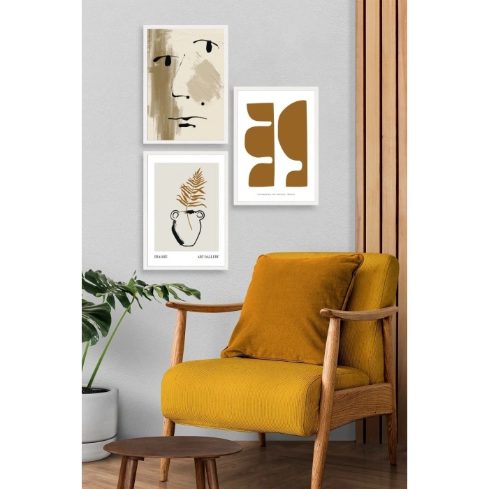Modern Üçlü Ahşap Çerçeveli Tablo 50 x 70