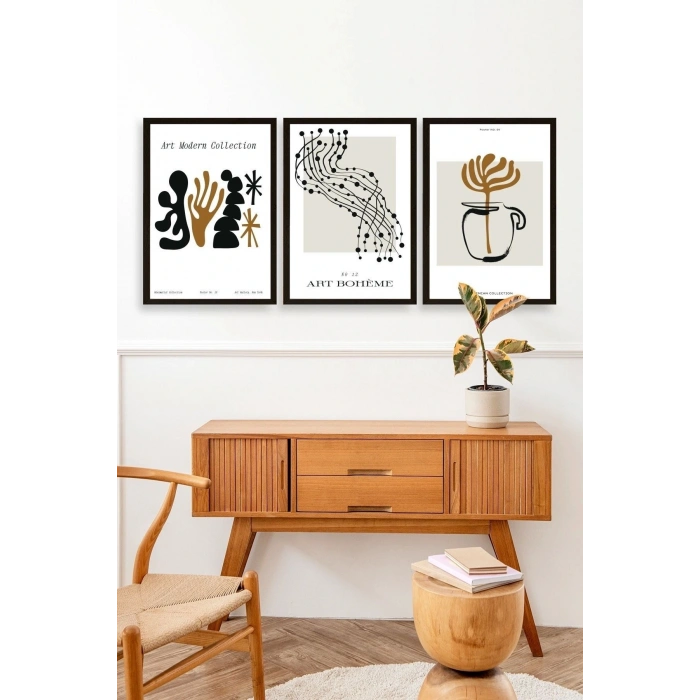 Modern Üçlü Ahşap Çerçeveli Tablo 50 x 70