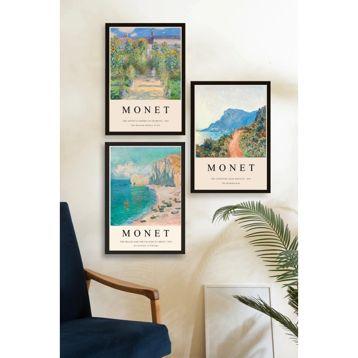 Monet Üçlü Ahşap Çerçeveli Tablo 23 x 30