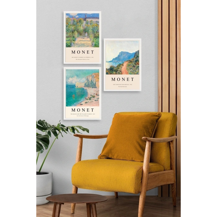 Monet Üçlü Ahşap Çerçeveli Tablo 30 x 40