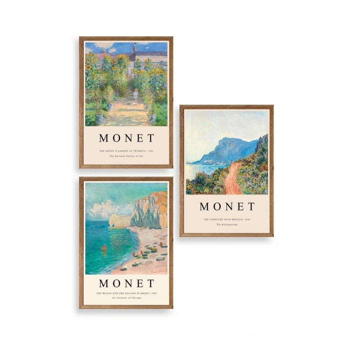 Monet Üçlü Ahşap Çerçeveli Tablo 40 x 60