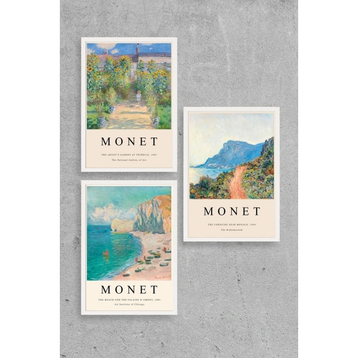 Monet Üçlü Ahşap Çerçeveli Tablo 50 x 70