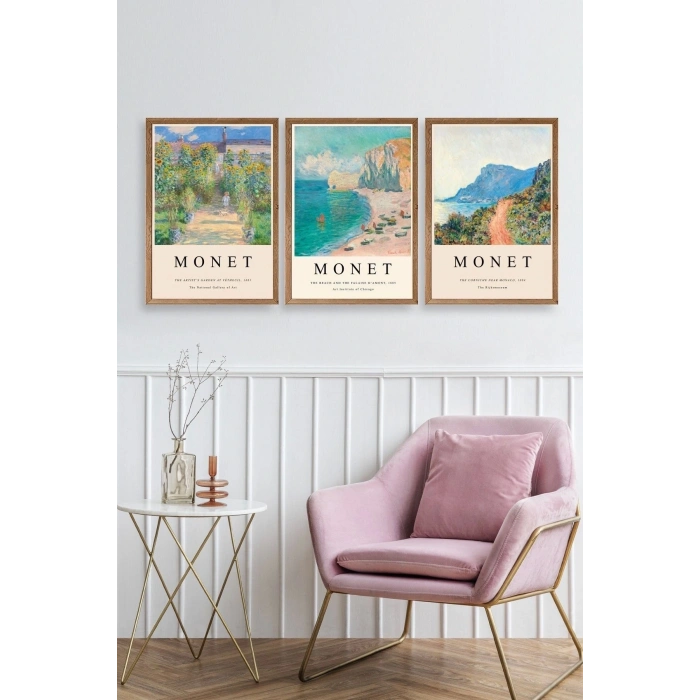 Monet Üçlü Ahşap Çerçeveli Tablo 50 x 70