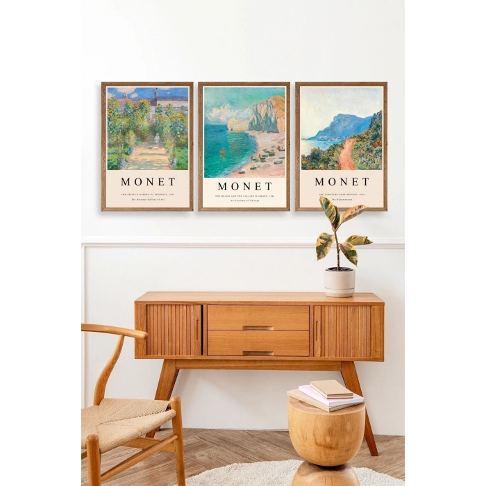 Monet Üçlü Ahşap Çerçeveli Tablo 50 x 70