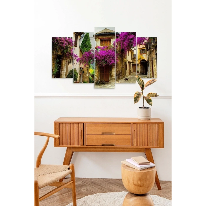 Mor Çiçekler 5 Parçalı Mdf Tablo 60 x 100