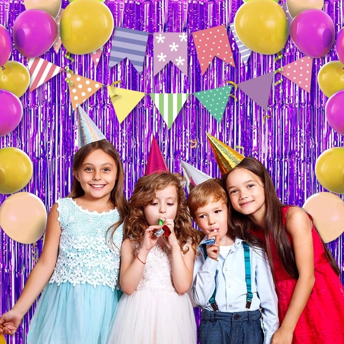 Purple Extra Metalized Fringe Backdrop Curtain