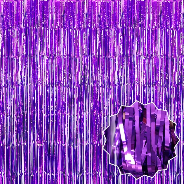 Purple Extra Metalized Fringe Backdrop Curtain