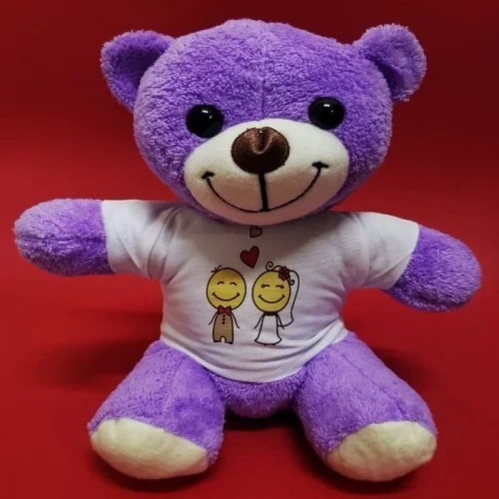 Mor Peluş Aşık Çiftler Tişörtlü 25 Cm