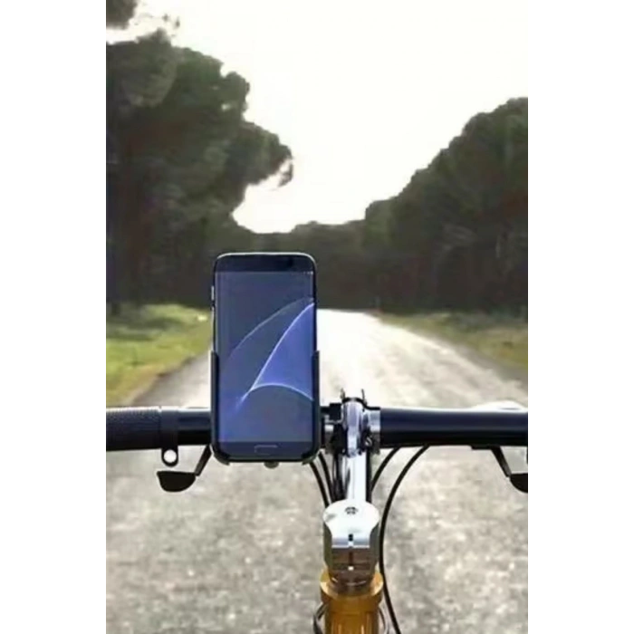 Motosiklet Gidon Telefon Tutucu–360° Döner, Kaymaz Sabitleme Sistemli, Sarsıntı Önleyici Telefon Tutucu Aparat