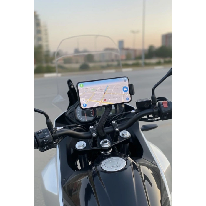 Motosiklet Gidon Telefon Tutucu–360° Döner, Kaymaz Sabitleme Sistemli, Sarsıntı Önleyici Telefon Tutucu Aparat