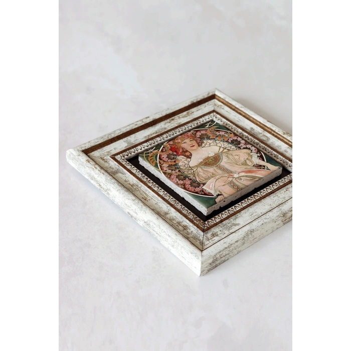 Mucha Çerçeveli Taş Tablo , Çerçeveli Taş Duvar Dekoru-enkcrcvtbl-00163 20 cm