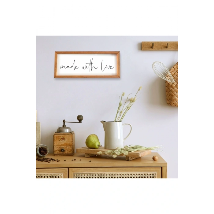 Mutfak Made With Love Ahşap Çerçeve Beyaz Zemin 50 x 110