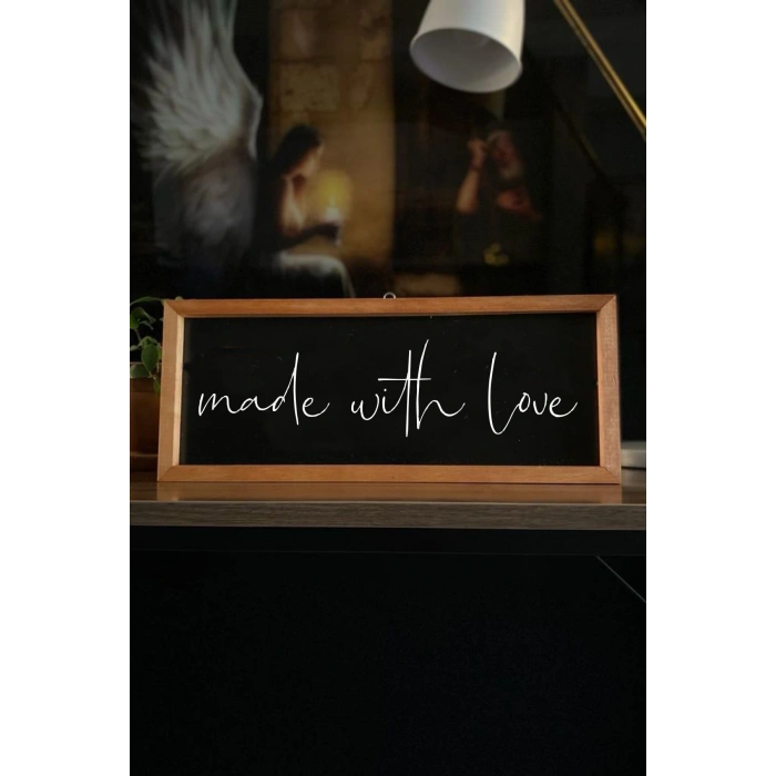 Mutfak Made With Love Ahşap Çerçeve Siyah Zemin 50 x 110