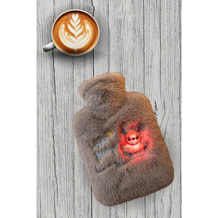 Mutlu Robot Hayvan Figürlü Gri Peluş Sıcak Su Torbası 1 Lt – Yumuşak Kılıf, Uzun Süre Sıcak Tutan Termal Su Torbası