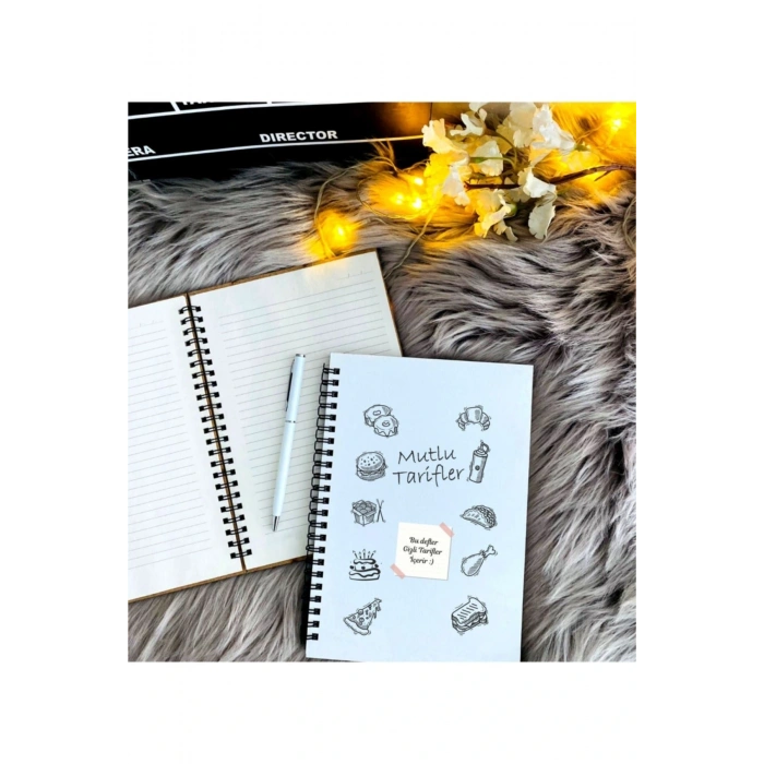 Mutlu Tarifler Ahşap Defter Ve Kalem (BEYAZ)