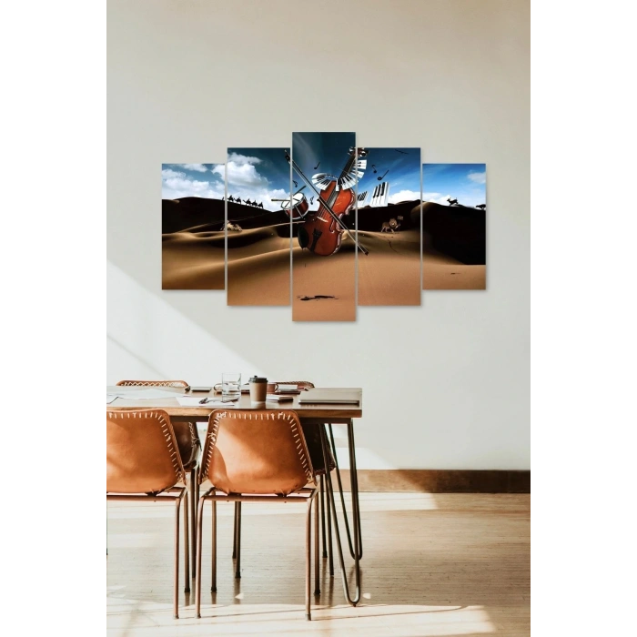 Müzik Aletleri Manzara 5 Parçalı Mdf Tablo 60 x 100