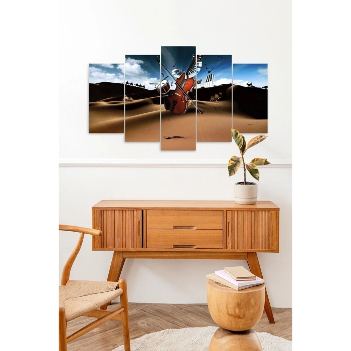 Müzik Aletleri Manzara 5 Parçalı Mdf Tablo 60 x 100