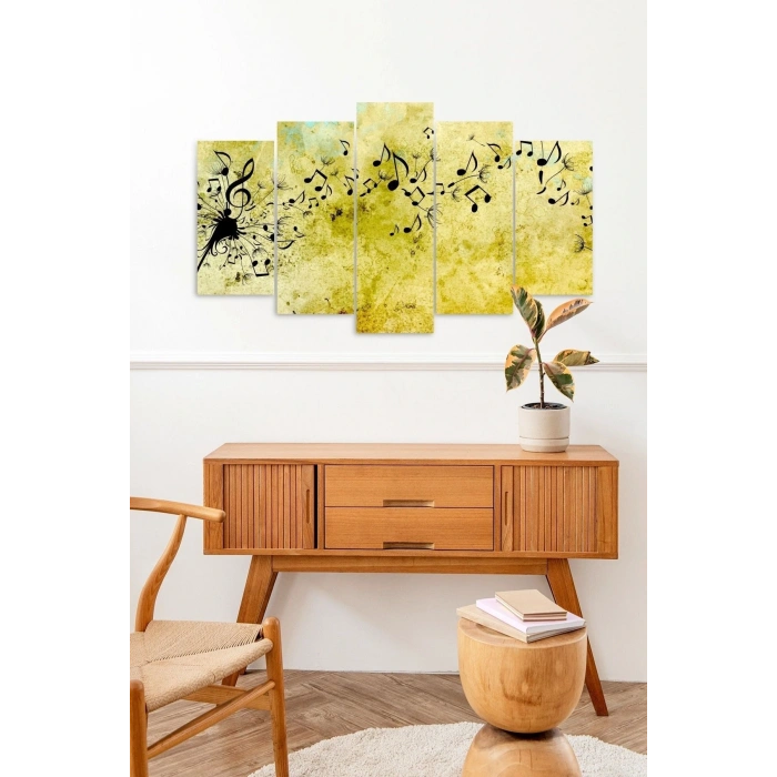 Müzik Notaları Manzarası 5 Parçalı Mdf Tablo 60 x 100