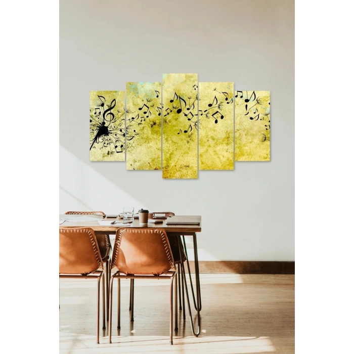 Müzik Notaları Manzarası 5 Parçalı Mdf Tablo 60 x 100