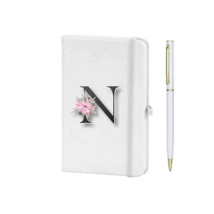 N Harfi Çiçek Desen Baskılı Defter