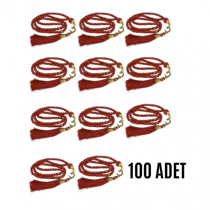 Namaz Tesbihi Vavlı 99lu Cam İncili 35 Besmele-i Şerif Dua Kartı İle Bordo Renk Hediyelik 100 Adet