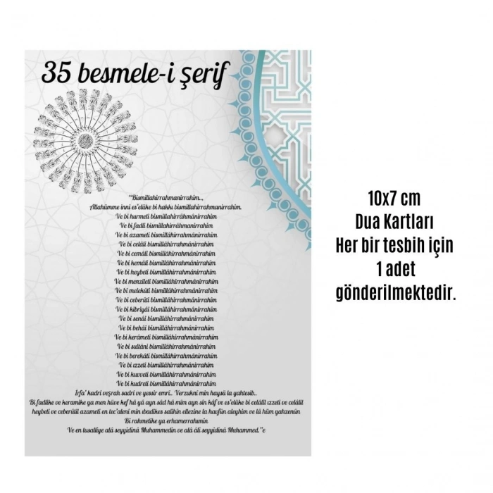 Namaz Tesbihi Vavlı 99lu Cam İncili 35 Besmele-i Şerif Dua Kartı İle Lacivert Renk Hediyelik 100 Adet