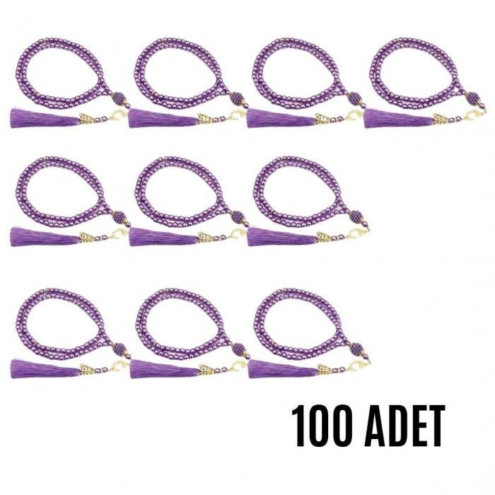 Namaz Tesbihi Vavlı 99lu Cam İncili Amenerrasulü Dua Kartı İle Mor Renk Hediyelik 100 Adet