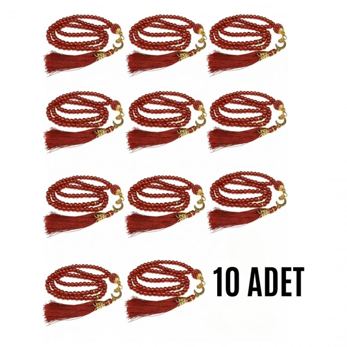 Namaz Tesbihi Vavlı 99lu Cam İncili Ayet-el Kürsi Dua Kartı İle Bordo Renk Hediyelik 10 Adet