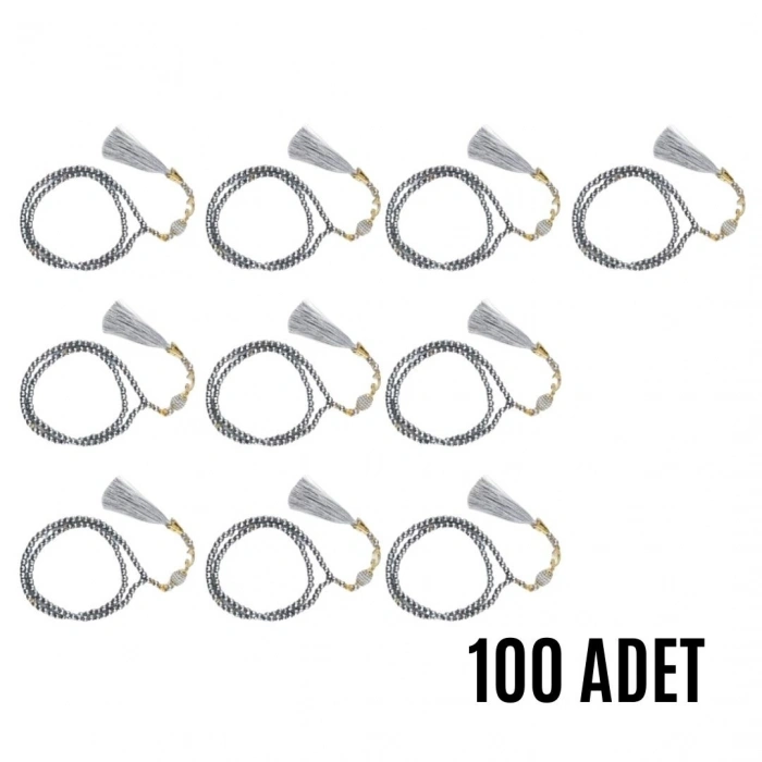 Namaz Tesbihi Vavlı 99lu Cam İncili Ayet-el Kürsi Dua Kartı İle Gri Renk Hediyelik 100 Adet