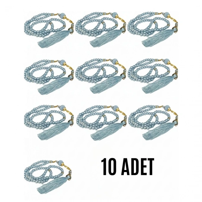 Namaz Tesbihi Vavlı 99lu Cam İncili Ayet-el Kürsi Dua Kartı İle Mavi Renk Hediyelik 10 Adet