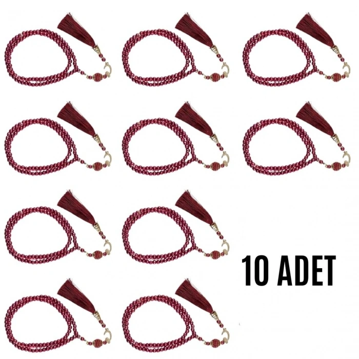 Namaz Tesbihi Vavlı 99lu Cam İncili Esmaul Hüsna Dua Kartı İle Fuşya Renk Hediyelik 10 Adet