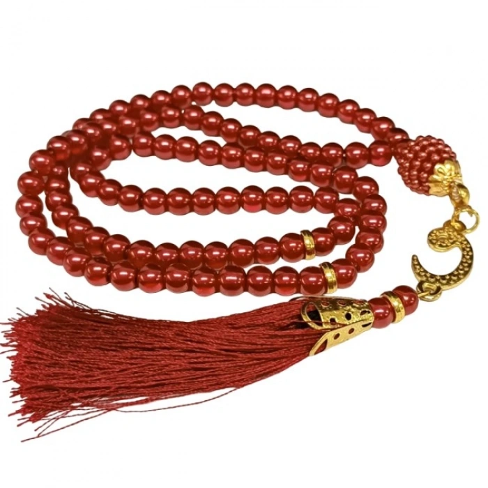 Namaz Tesbihi Vavlı 99lu Cam İncili İsmi Azam Dua Kartı İle Fuşya Renk Hediyelik