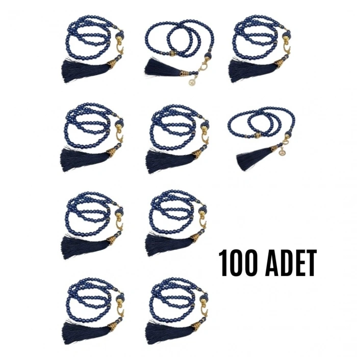 Namaz Tesbihi Vavlı 99lu Cam İncili İsmi Azam Dua Kartı İle Lacivert Renk Hediyelik 10 Adet