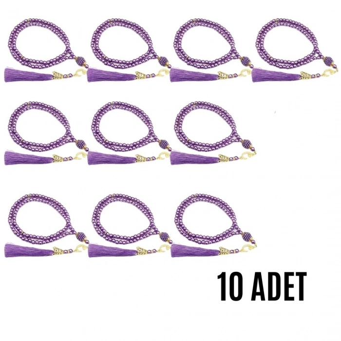 Namaz Tesbihi Vavlı 99lu Cam İncili İsmi Azam Dua Kartı İle Mor Renk Hediyelik 10 Adet