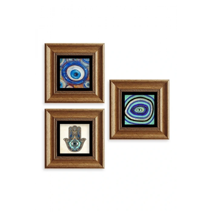 Nazar 3 lü Set Çerçeveli Taş Tablo 20 cm