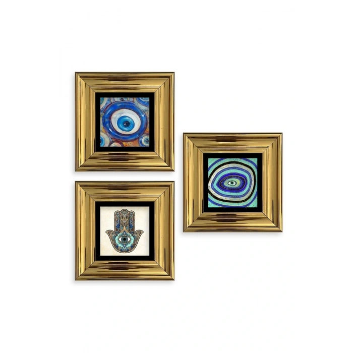 Nazar 3 lü Set Çerçeveli Taş Tablo 20 cm